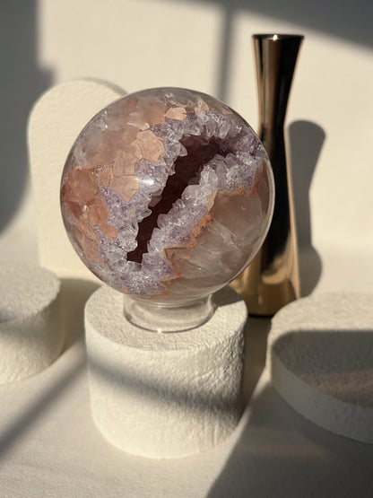 Rainbow Amethyst Sphere Peach And Lilac Agate Banded Quartz