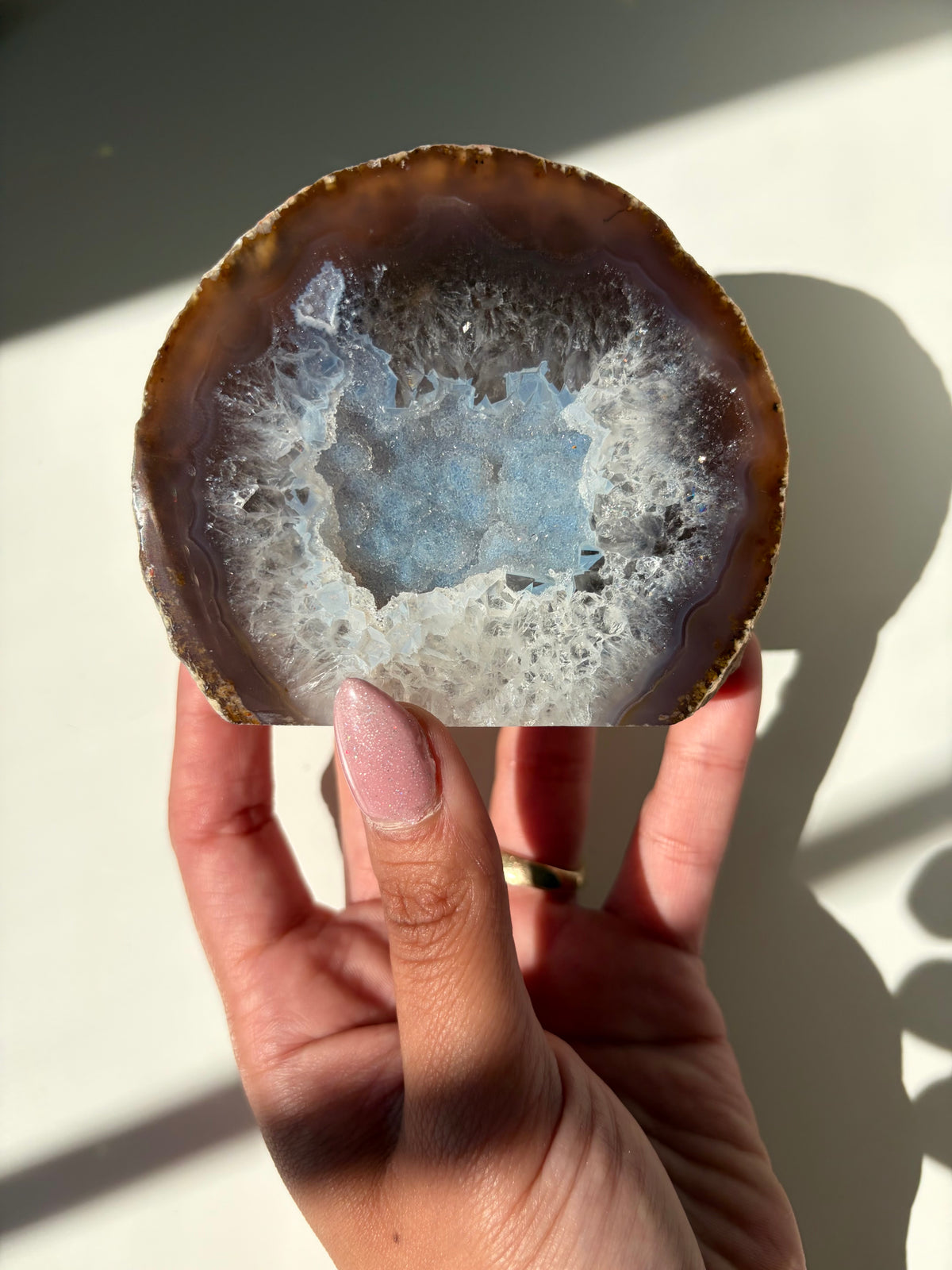 Blue Druzy Quartzy Agate Cut Base