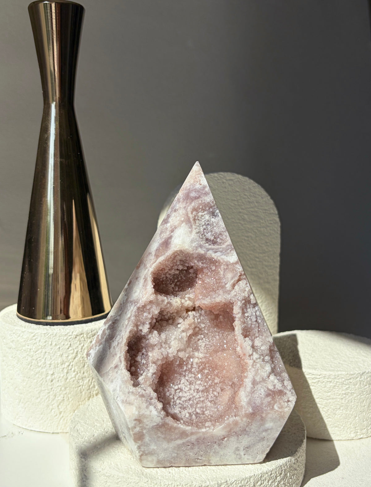 Pink Amethyst Agate Faceted Pendulum Shape With Pink Sugary Druzy