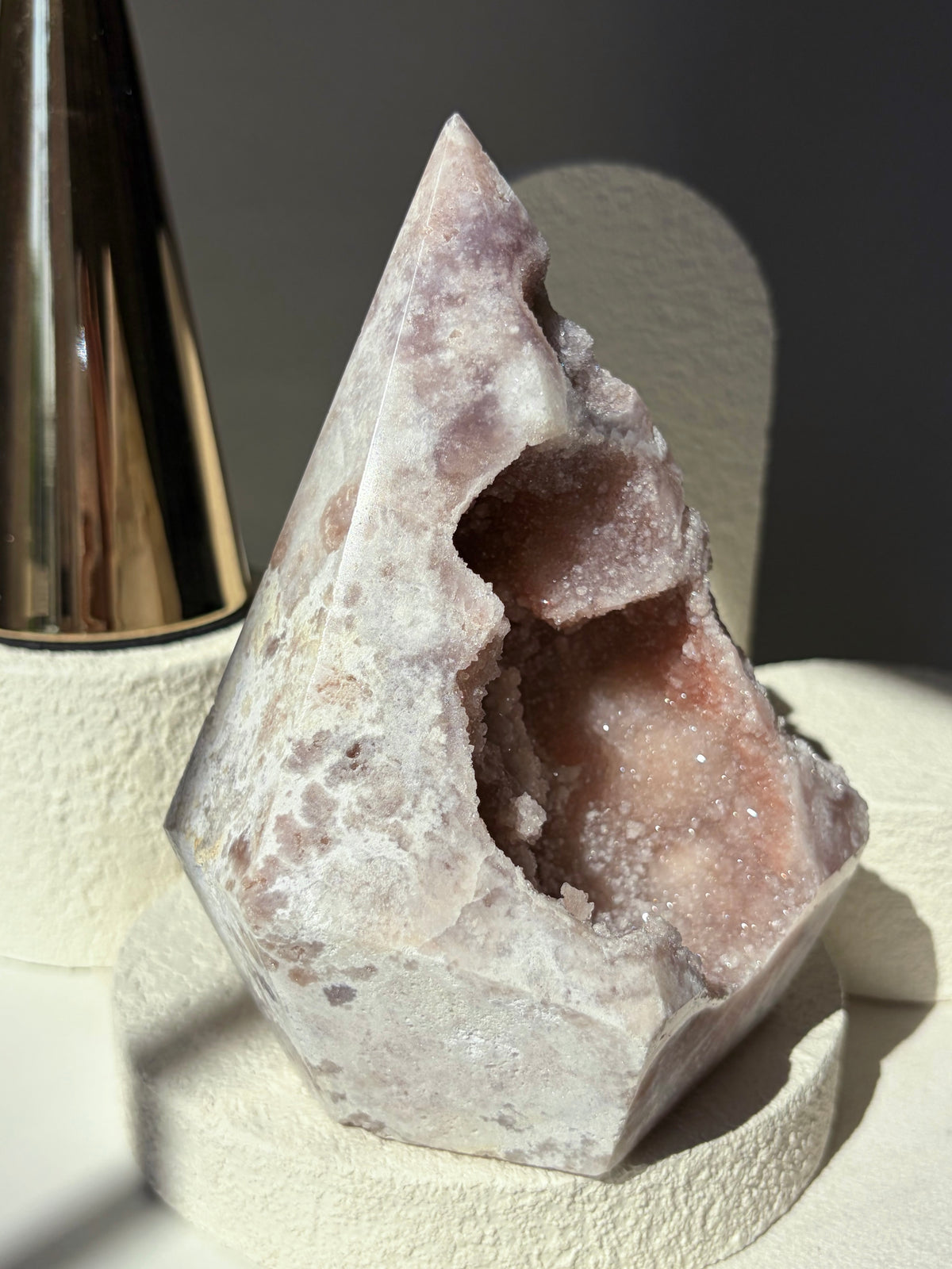 Pink Amethyst Agate Faceted Pendulum Shape With Pink Sugary Druzy