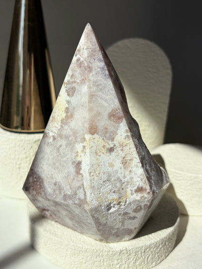 Pink Amethyst Agate Faceted Pendulum Shape With Pink Sugary Druzy