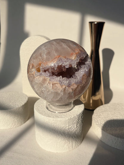 Rainbow Amethyst Sphere Peach And Lilac Agate Banded Quartz