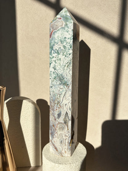 Pink Moss Agate Large Size Crystal Tower