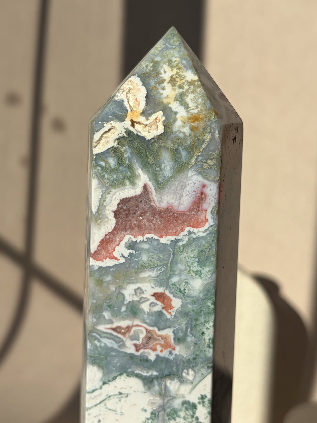 Pink Moss Agate Large Size Crystal Tower