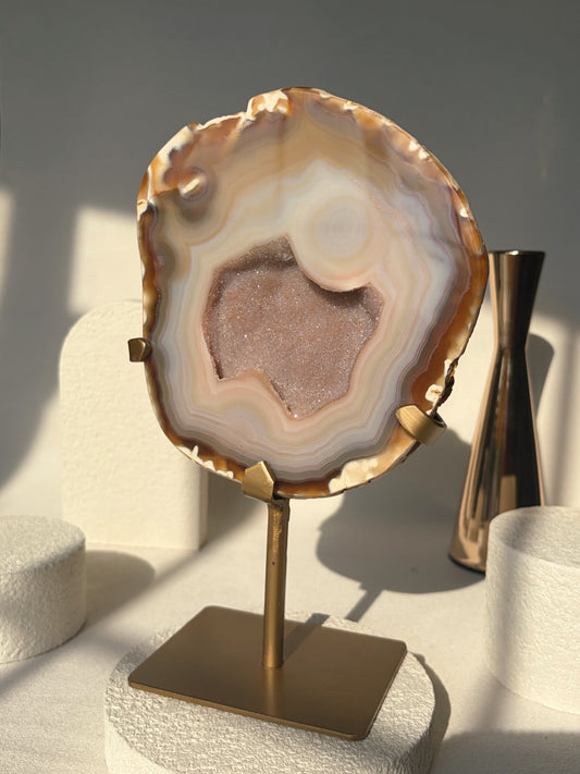 Pink Banded Agate Geode on Stand