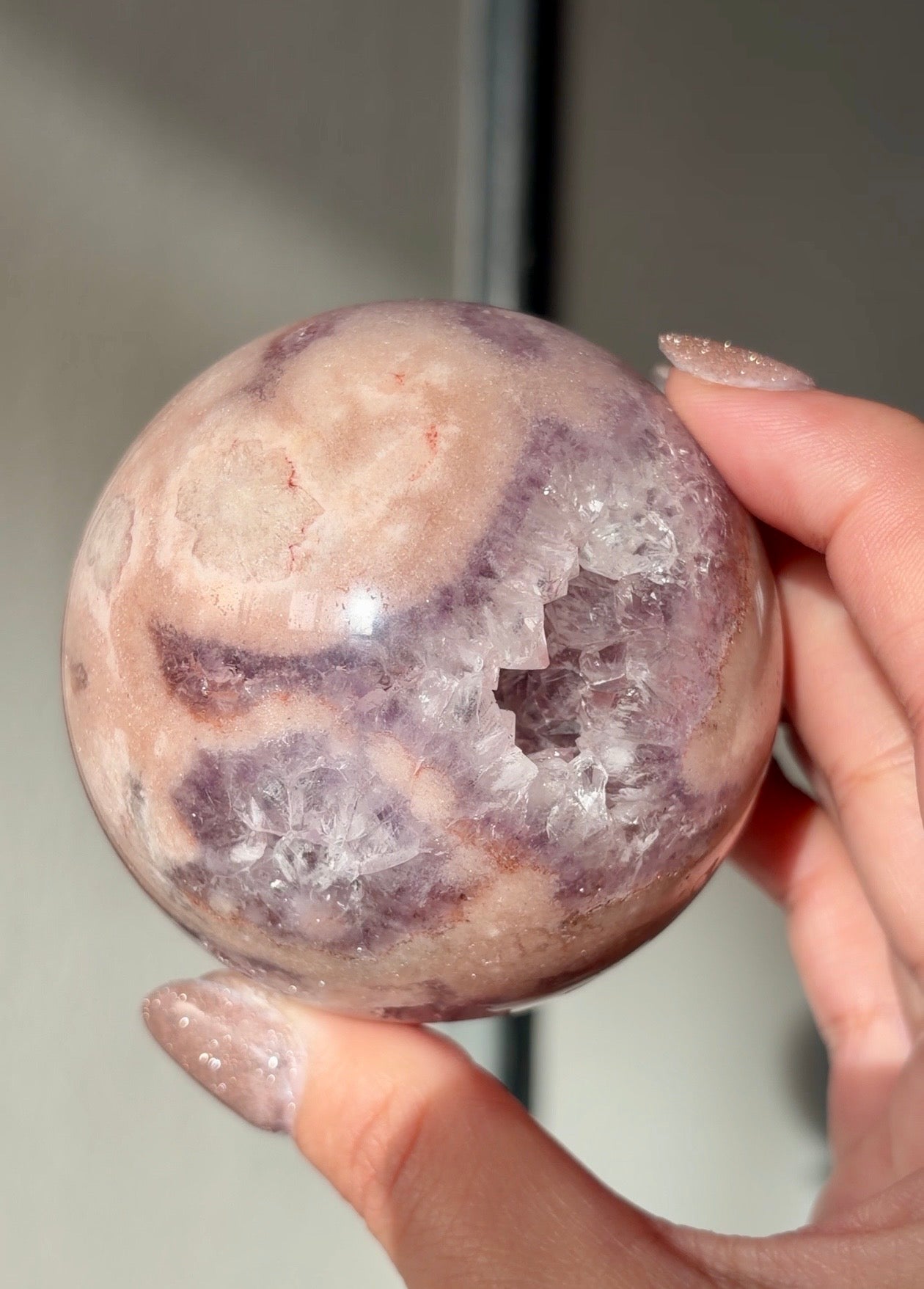 Sparkly Pink Amethyst & Agate sphere