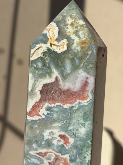 Pink Moss Agate Large Size Crystal Tower