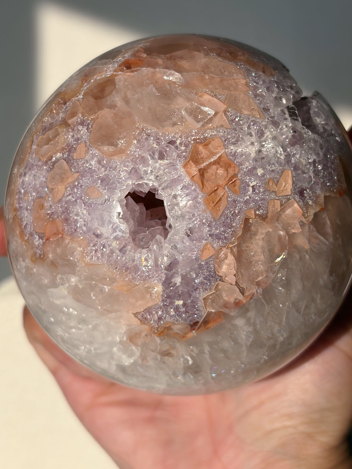 Rainbow Amethyst Sphere Peach And Lilac Agate Banded Quartz
