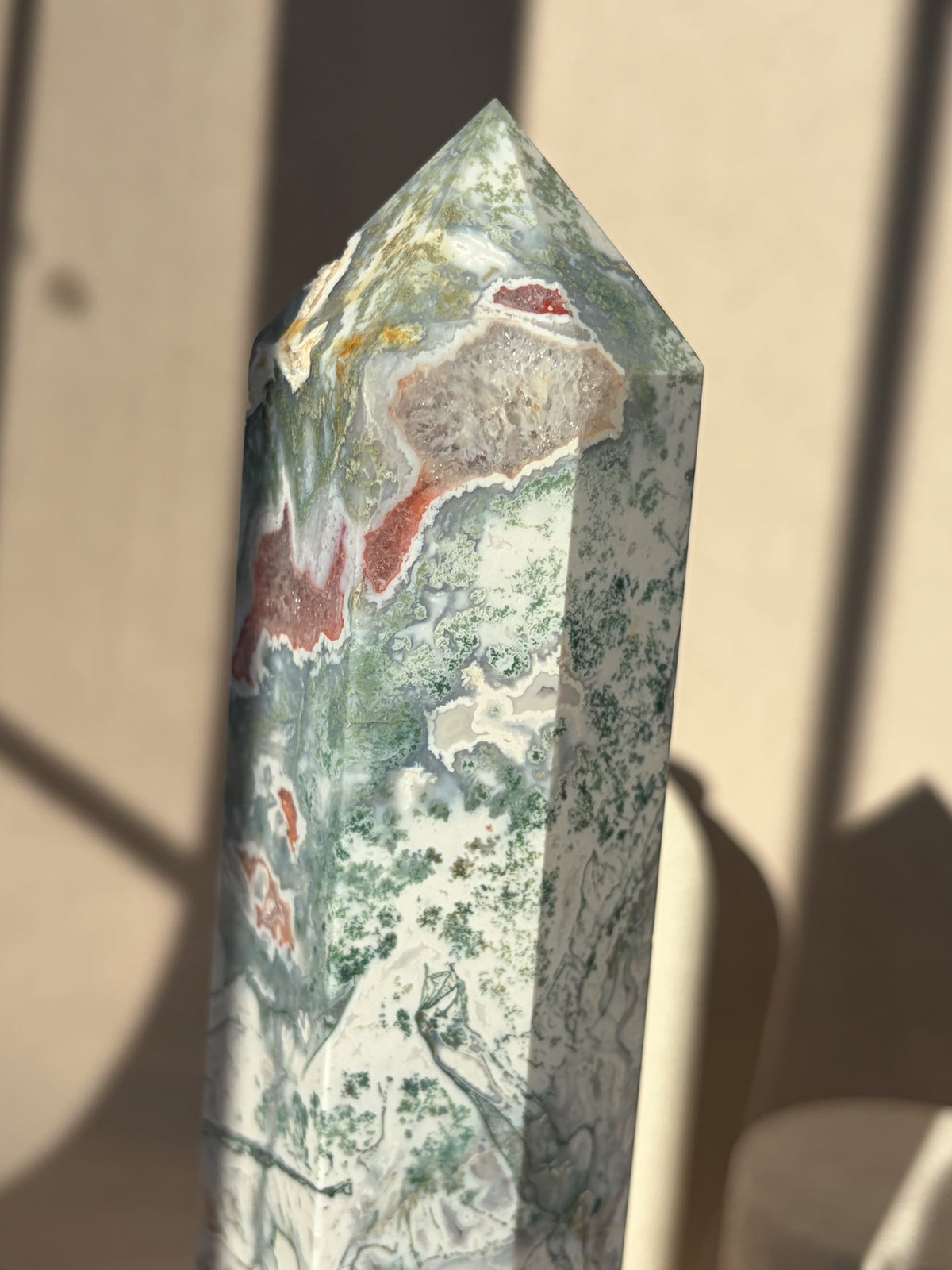 Pink Moss Agate Large Size Crystal Tower