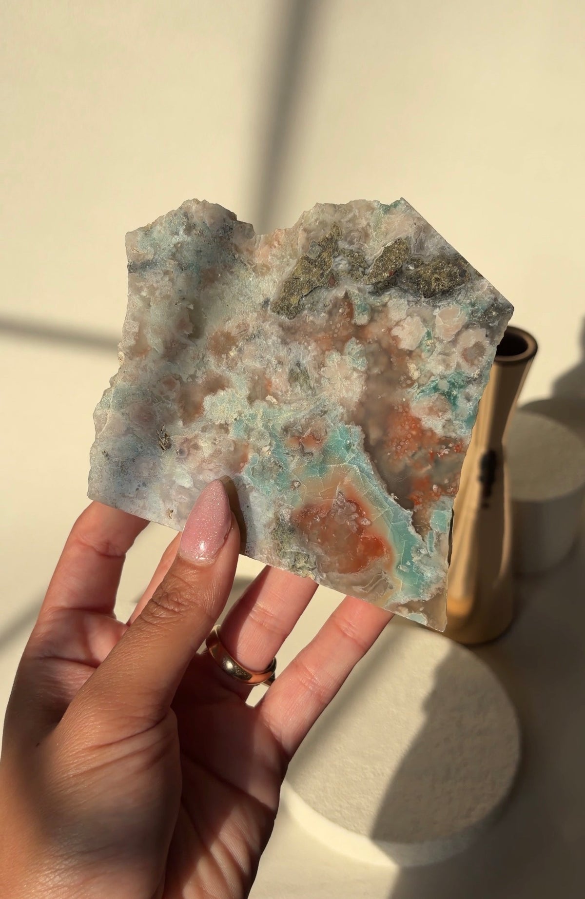 Green “Garden” Flower Agate Semi Polished Crystal Slab