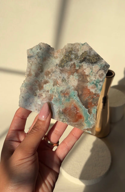 Green “Garden” Flower Agate Semi Polished Crystal Slab