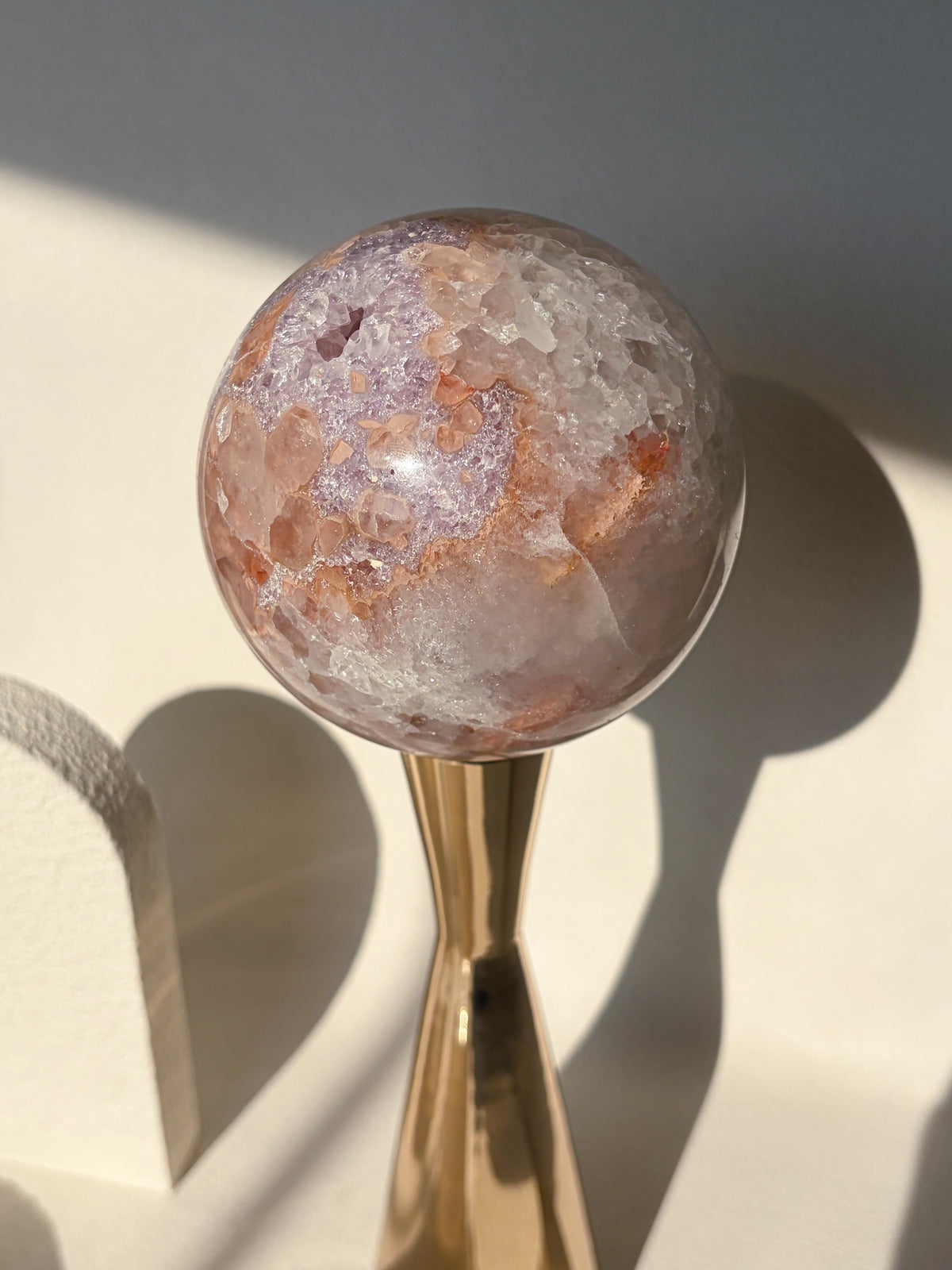 Rainbow Amethyst Sphere Peach And Lilac Agate Banded Quartz