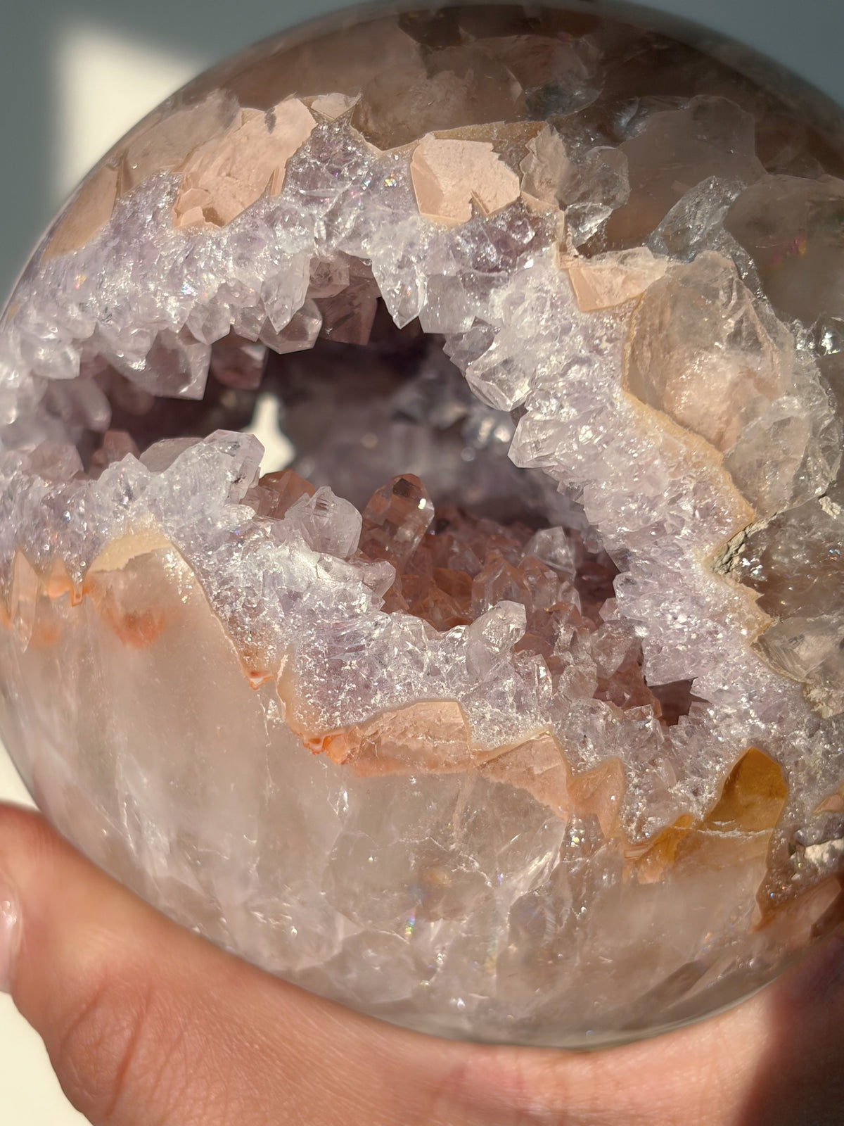 Rainbow Amethyst Sphere Peach And Lilac Agate Banded Quartz