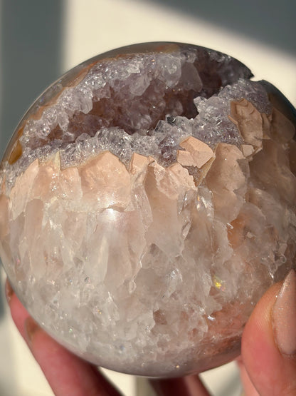 Rainbow Amethyst Sphere Peach And Lilac Agate Banded Quartz