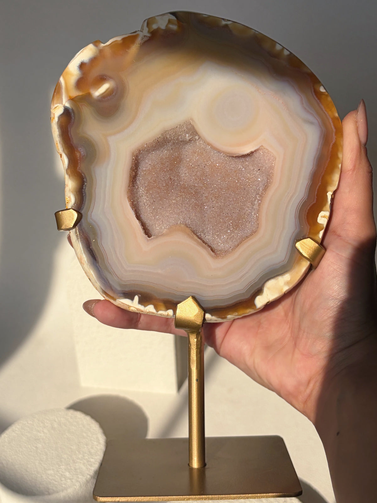 Pink Banded Agate Geode on Stand