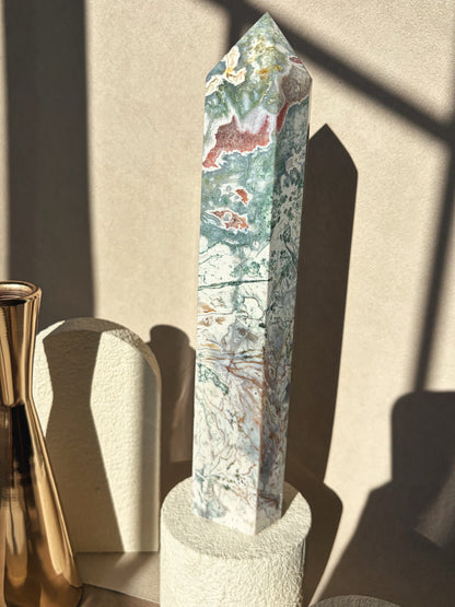 Pink Moss Agate Large Size Crystal Tower
