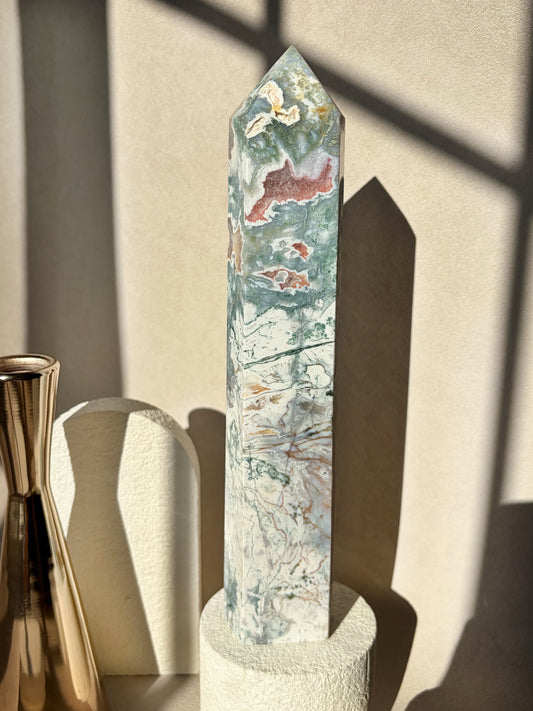 Pink Moss Agate Large Size Crystal Tower