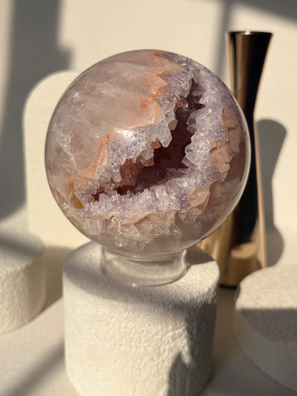 Rainbow Amethyst Sphere Peach And Lilac Agate Banded Quartz