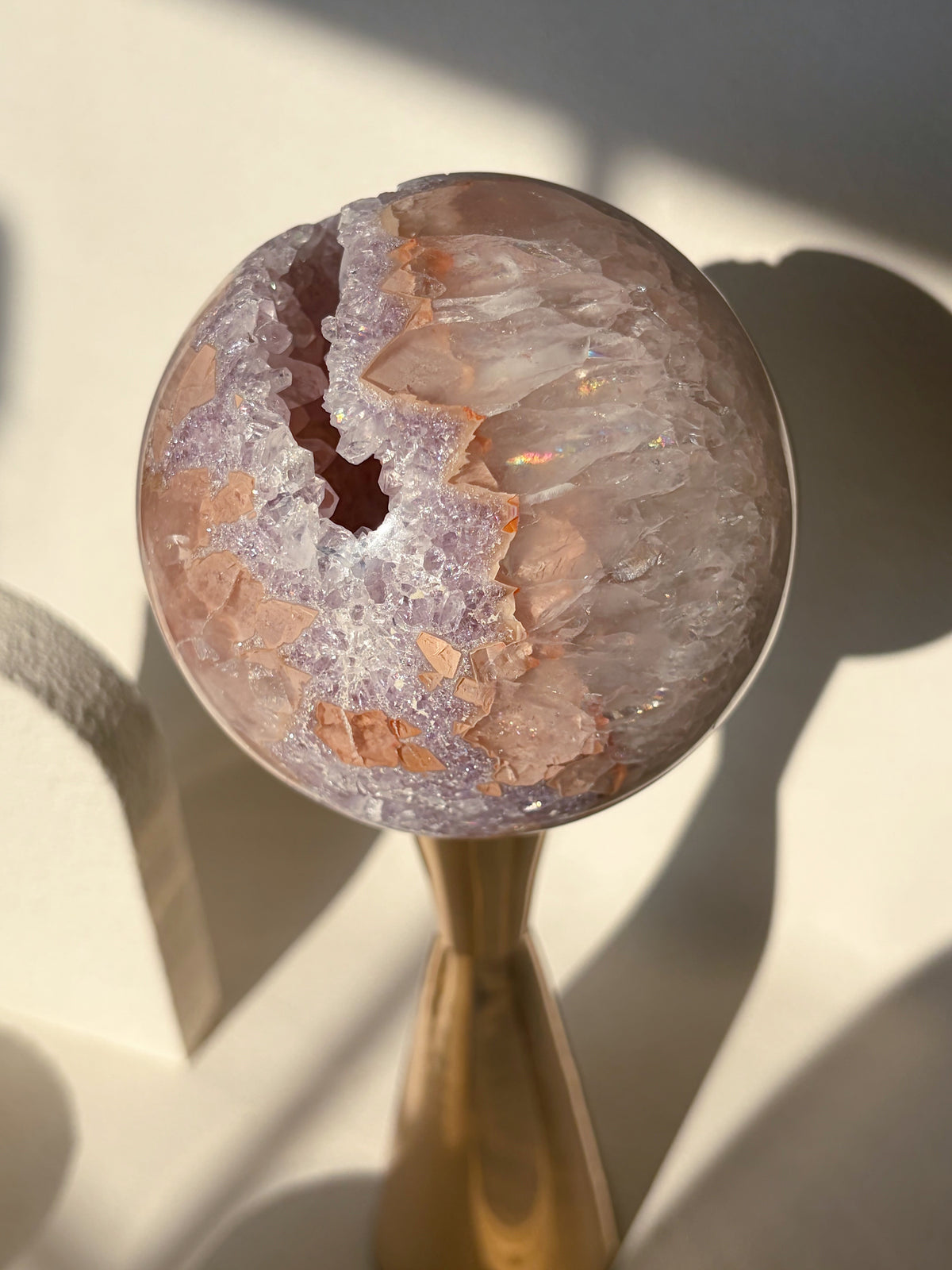 Rainbow Amethyst Sphere Peach And Lilac Agate Banded Quartz