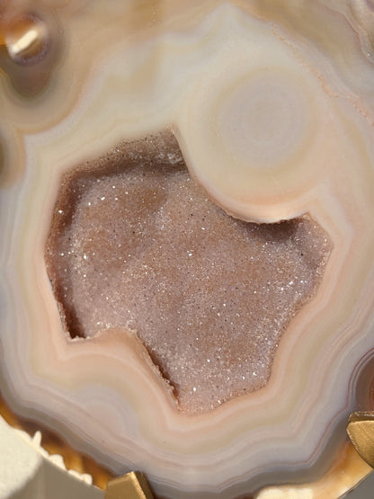 Pink Banded Agate Geode on Stand
