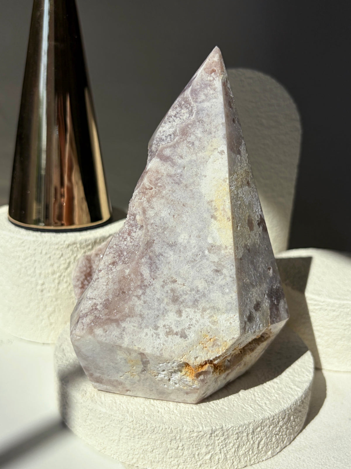 Pink Amethyst Agate Faceted Pendulum Shape With Pink Sugary Druzy