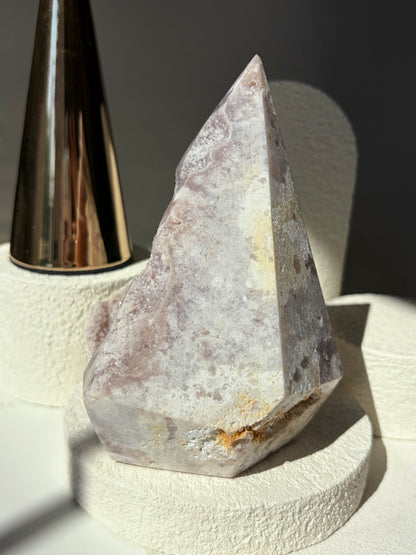 Pink Amethyst Agate Faceted Pendulum Shape With Pink Sugary Druzy