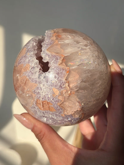 Rainbow Amethyst Sphere Peach And Lilac Agate Banded Quartz