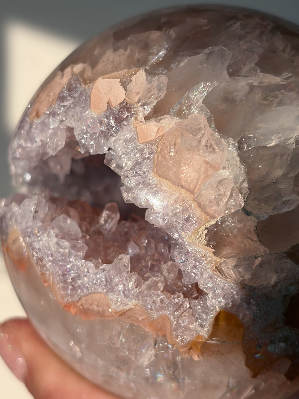 Rainbow Amethyst Sphere Peach And Lilac Agate Banded Quartz