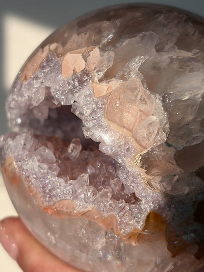 Rainbow Amethyst Sphere Peach And Lilac Agate Banded Quartz