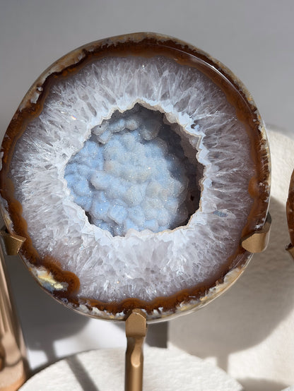 Blue Druzy Agate Geodes on Stand
