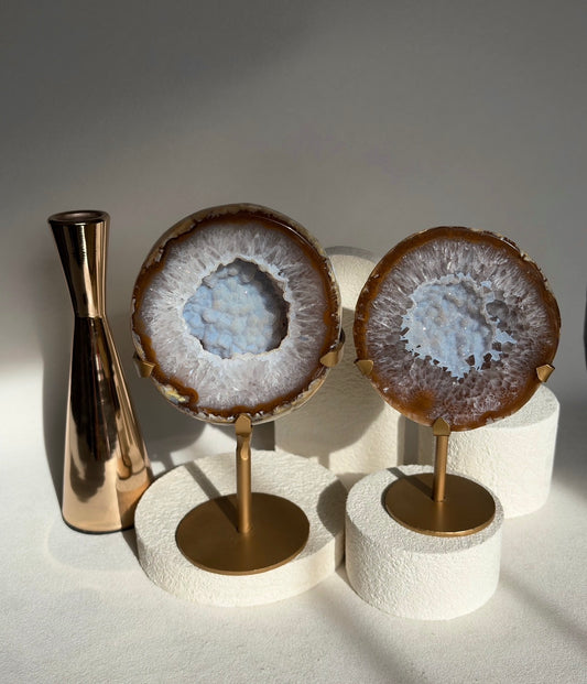 Blue Druzy Agate Geodes on Stand