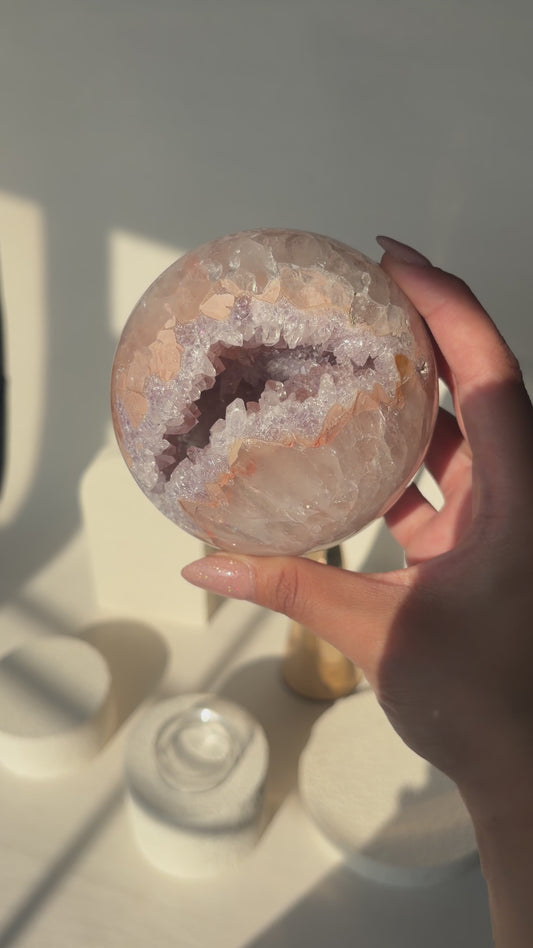 Rainbow Amethyst Sphere Peach And Lilac Agate Banded Quartz