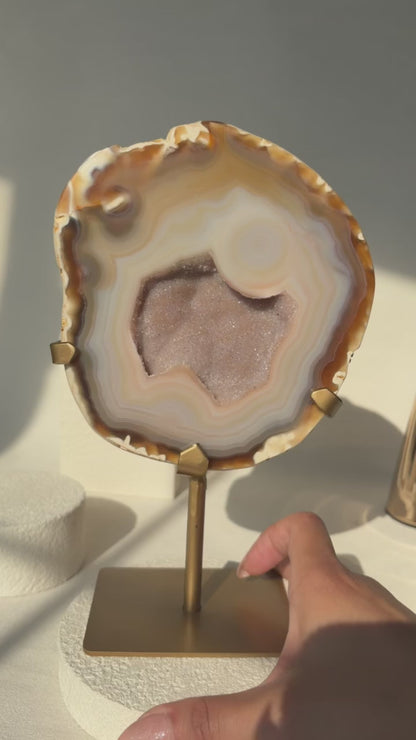 Pink Banded Agate Geode on Stand